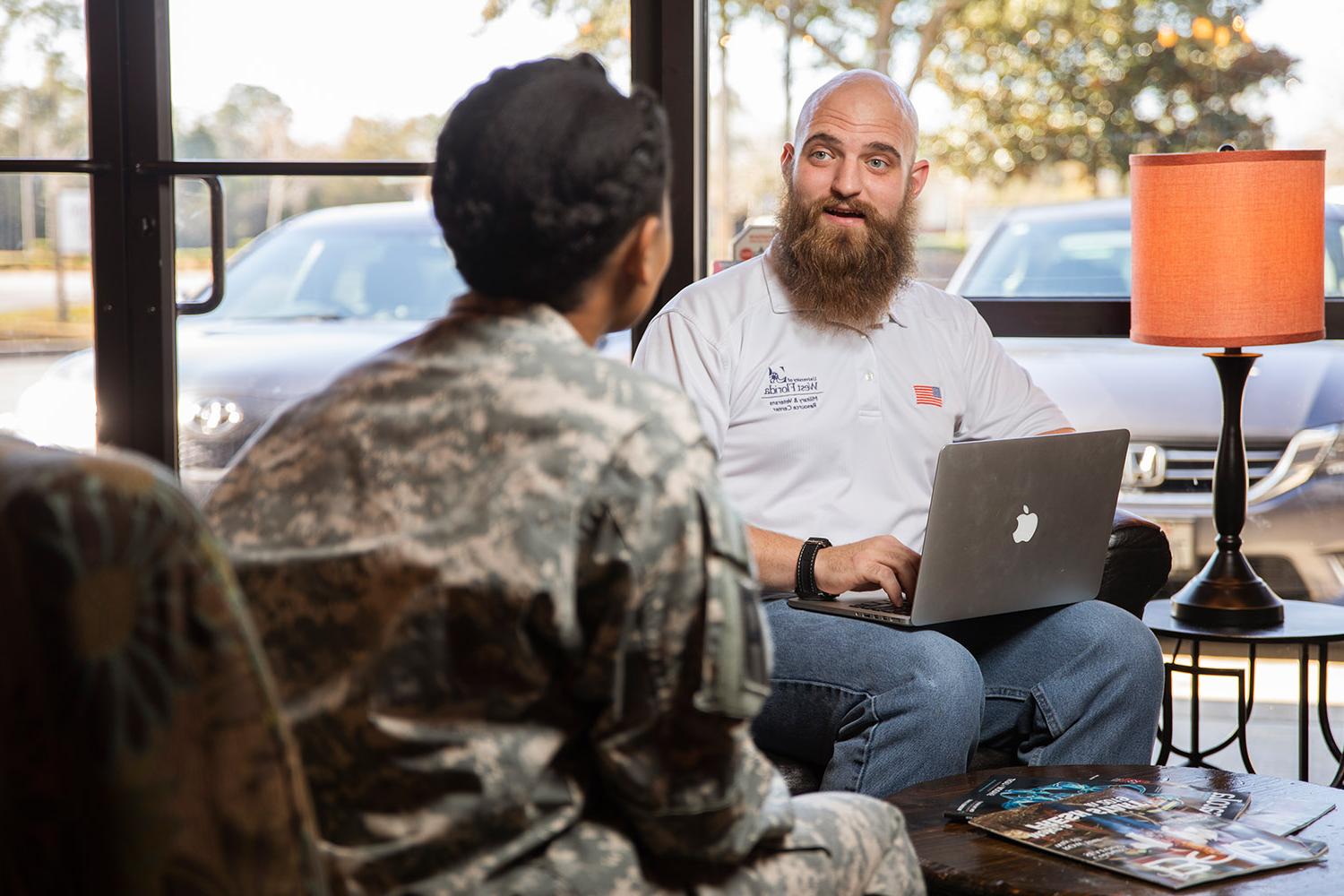 MVRC staff member meeting with military student